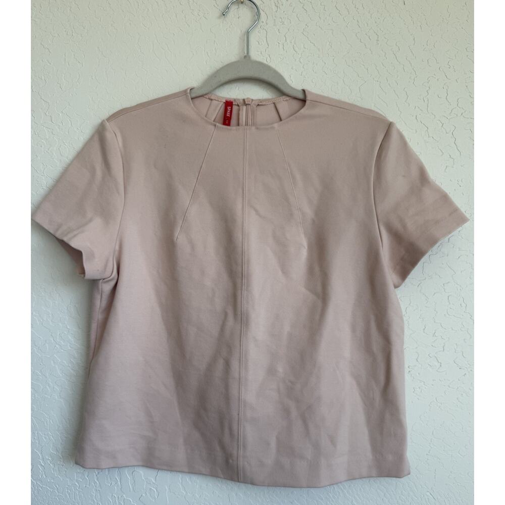 Spanx Womens The Perfect Funnel Top Size M Pale Pink Short Sleeve Elevated Basic